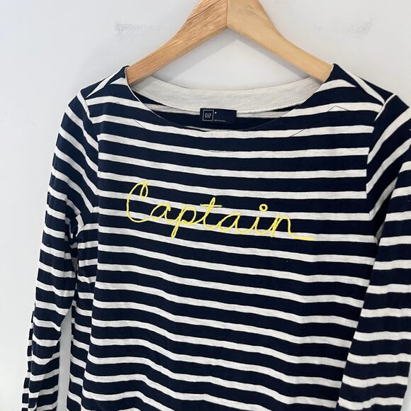 Gap Captain Blue & White Stripe Long Sleeve Graphic Top Size Medium - Picture 5 of 6